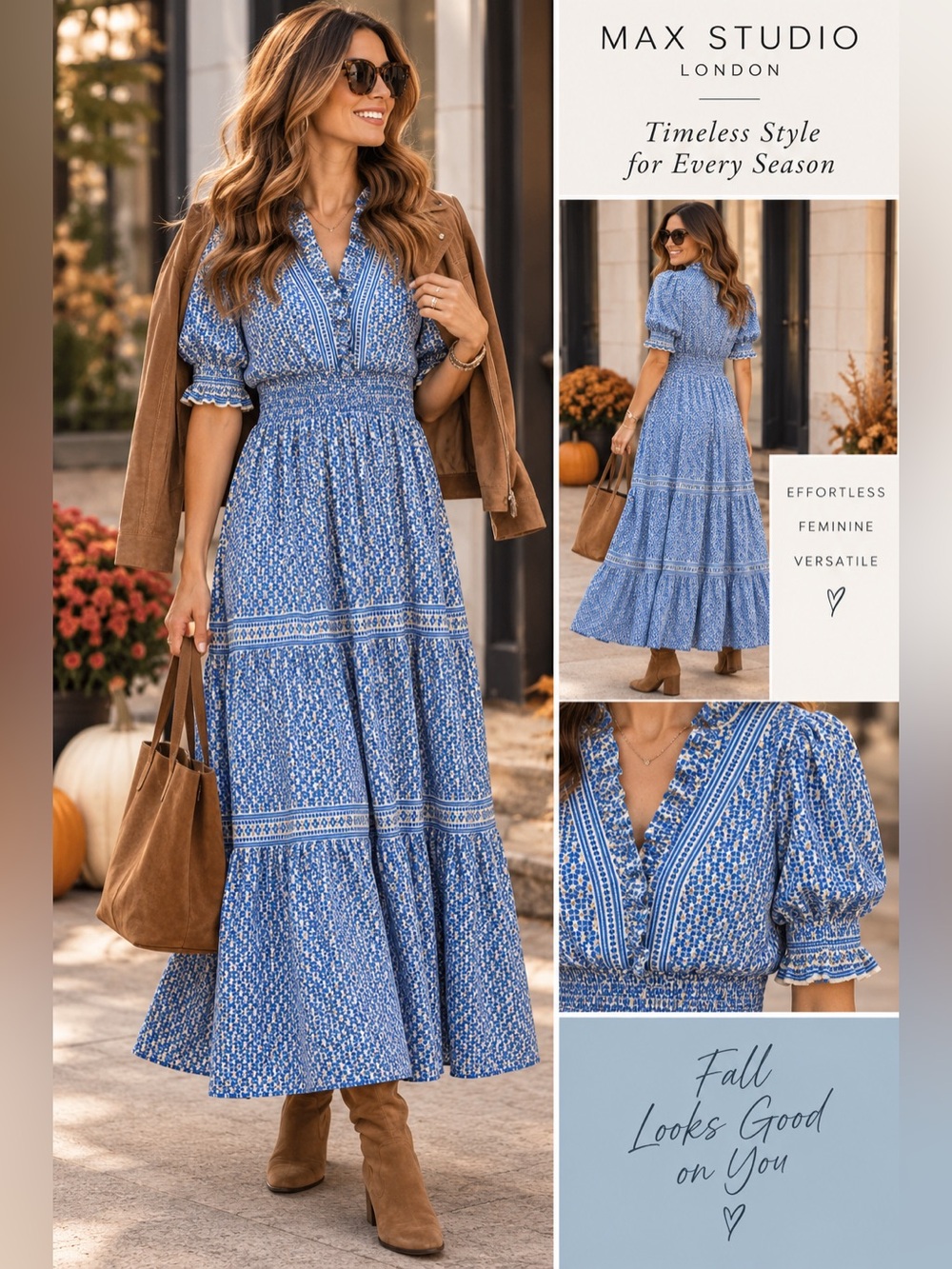 Max Studio London Blue Floral Tiered Maxi Dress – Size Small